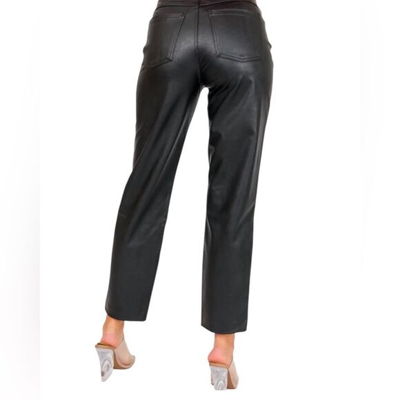 Spanx Slim Straight Pull On Pant Faux Leather Brown Ankle Length Size Medium - Picture 3 of 13